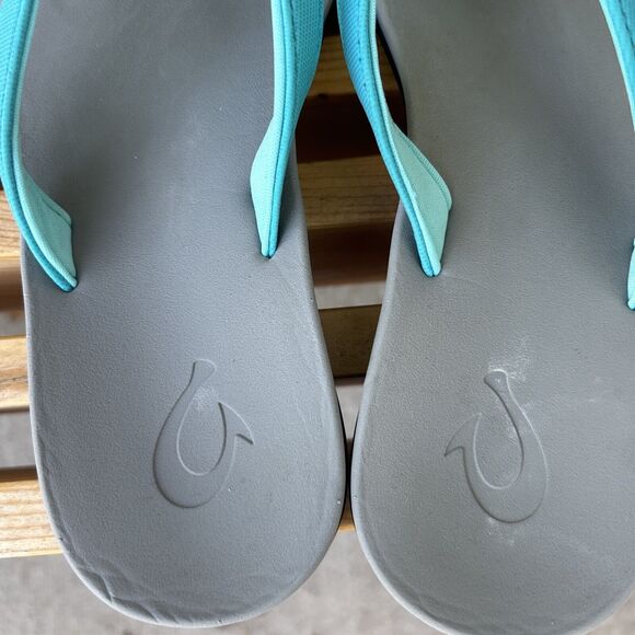 Olukai Girls Size 5 Ho’opio Teal Gray 30131 Slip On Sandal Thong - Picture 6 of 8